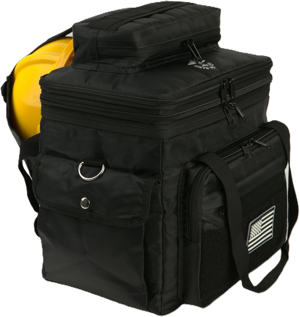 Days Pay Co. Hard Hat Pocket Lunch Bag – Insulated Cooler Tote with Hard Hat Pocket & Gear Storage – New Rugged Design for Construction & Trades – Stainless Steel Spork Included