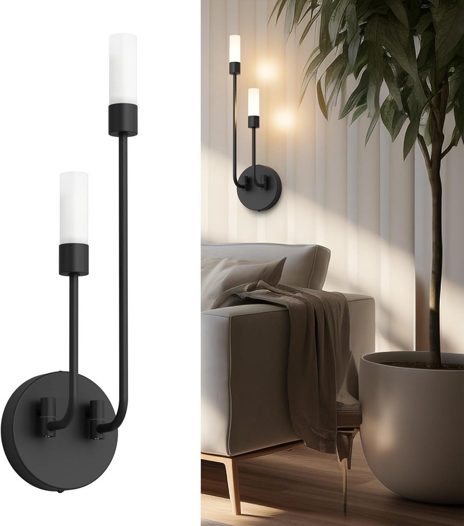 Tipace Modern Wall Sconce,LED Black Wall Light Fixture Bathroom Vanity Light Fixture with Glass Shade,Interior Wall Sconce for Bathroom,Living Room Hallway 3000K Warm White Light (with G9 Bulb)