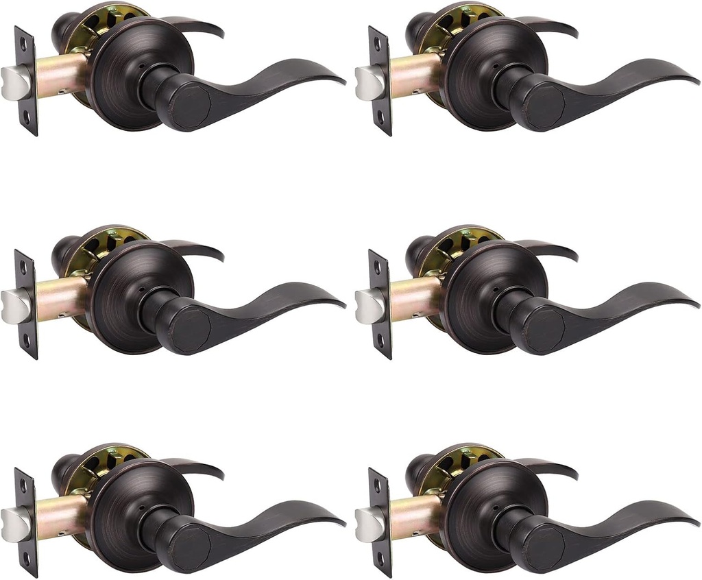 KNOBWELL 6 Pack Oil Rubbed Bronze Door Knobs Interior Passage Door Levers for Closet/Hallway, Classic Style Reversible for Right or Left