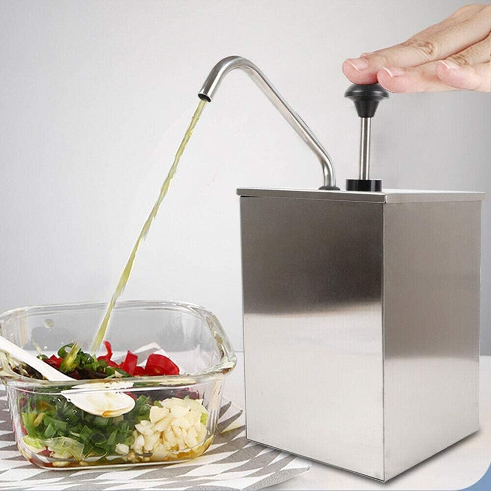 4L Commercial Stainless Steel Sauce Dispenser Pump Station,Single Head Hand Squeeze Condiment Dispensing Tool for Jam, Ketchup, Salad Dressings and Other Liquid Seasoning Sauces (Manual)
