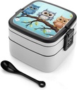 Owls on A Branch Stackable Bento Box Double-layered Leak-Proof Lunch Box 1L Capacity Portable Lunchbox Durable Drop-Proof for Work Picnic Travel