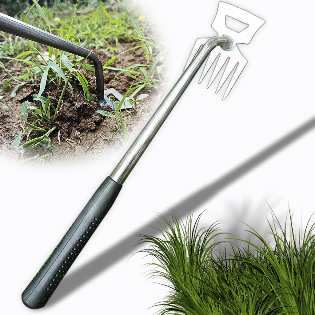 6 Teeth Weed Puller Tool, Rubber Handle Hand Weeder Pulling Tool for Garden, 2-Sides Deep Pulling Manual Weeding Tool with High Toughness Alloy Steel, Gardening Uprooting Tool 2025 for Planting