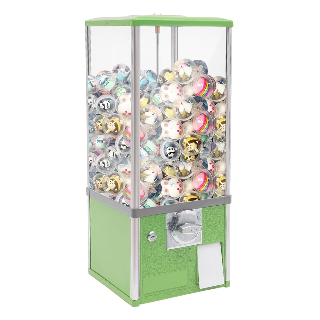 Candy Vending Machine, 25 Inch Gumball Machine for Kids Holds About 250 Capsule Balls, 4 25-Cent Coin Operated Toy Dispenser for Retail Stores, Amusement Parks, Hypermarkets, Game Halls (Light Green)
