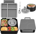Bento Lunch Box for Kids with 8oz Soup Thermo,Kids Leakproof Lunch Food Containers with 4 Compartment,Kid Insulated Thermo Hot Food Jar for School,Trvael-Black