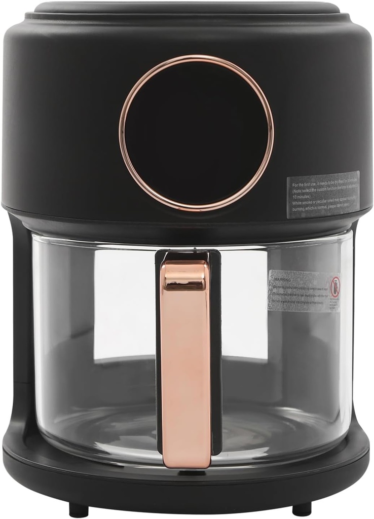Airy Fryer,3.81qt 1200w Glass Air Fryer,8-In-1 Functions, 360° Viewable, Digital Display,Dishwasher Safe, Adjustable Temp 80℃~200℃(176f - 392f),With Nonstick Basket For Kitchens(Black)