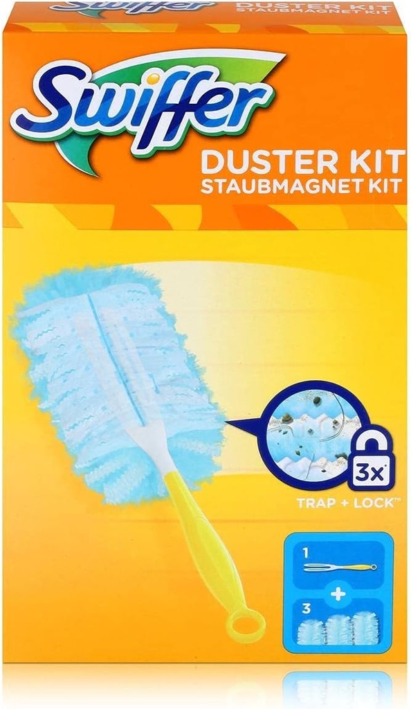 Swiffer Microfibre dust Cleaner Set, 1 Handle and 3 Replacement Pads (Pack of 1x1 Piece)