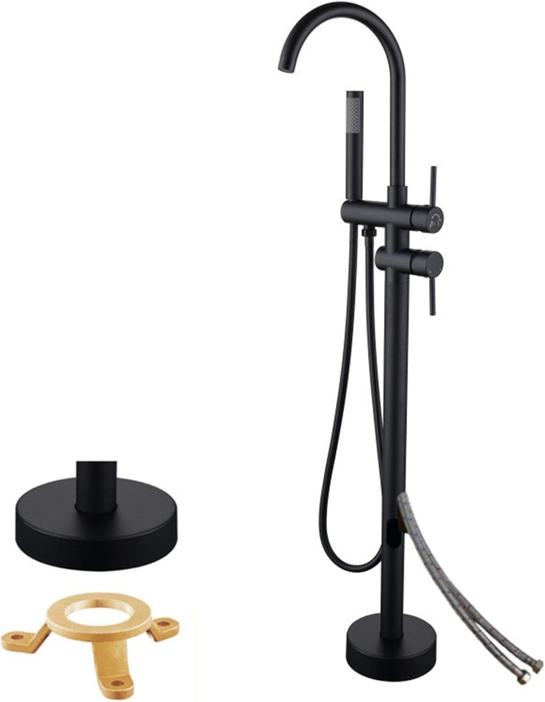 Freestanding Bath Taps, 2 Mode Water Outlets Floor Mounted Bathtub Tap with Handheld Shower 360° Swivel Spout Bath Taps, Brass Cold and Hot Bathroom Taps