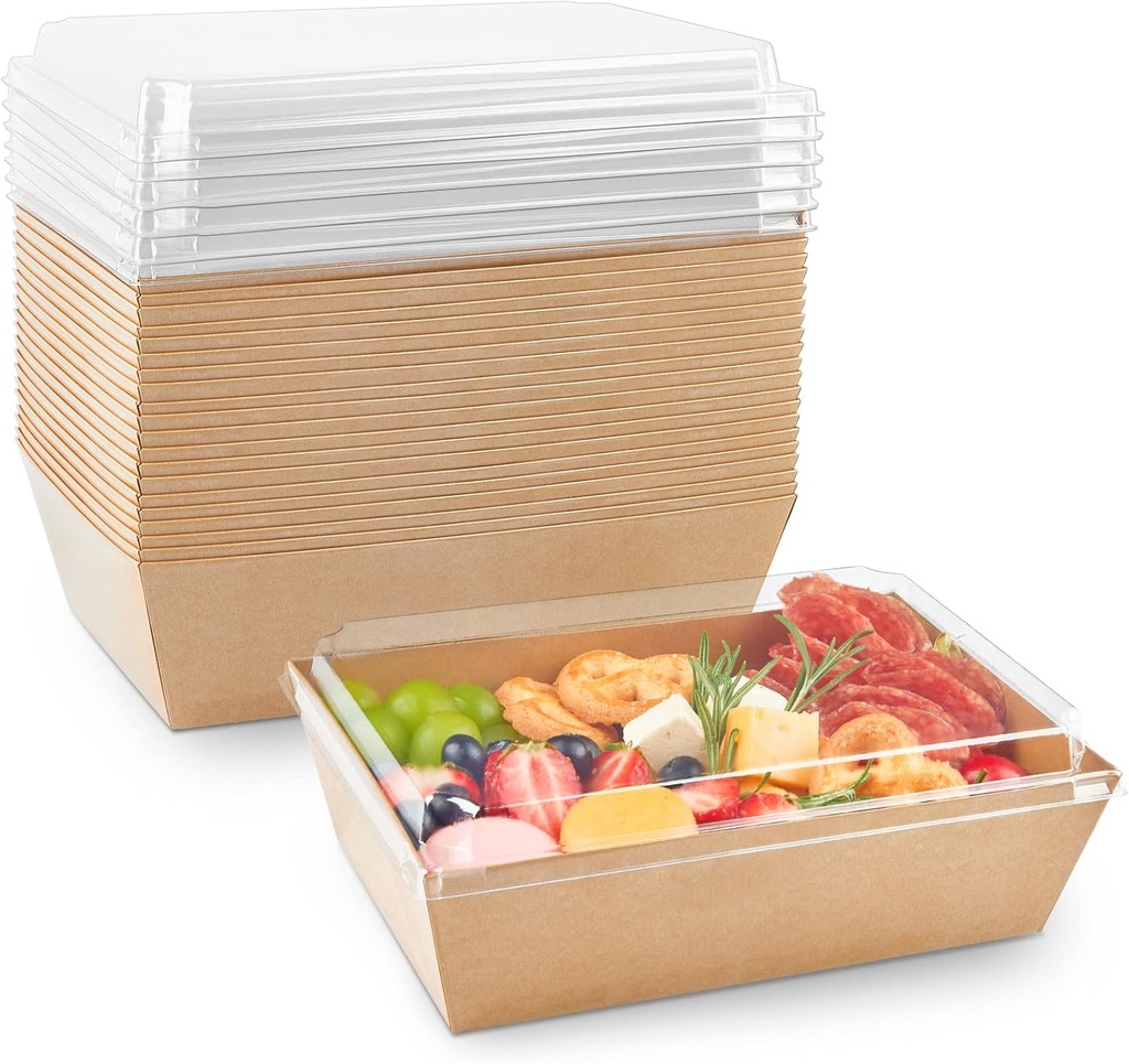 8 x 6 Inch Paper Charcuterie Boxes with Clear Lids, 20 Pack Large Disposable Take Out Bakery Boxes, To Go Containers for Cake Slice, Cupcakes, Sandwiches, Cookies, Cocoa Bombs, Salads (Brown)