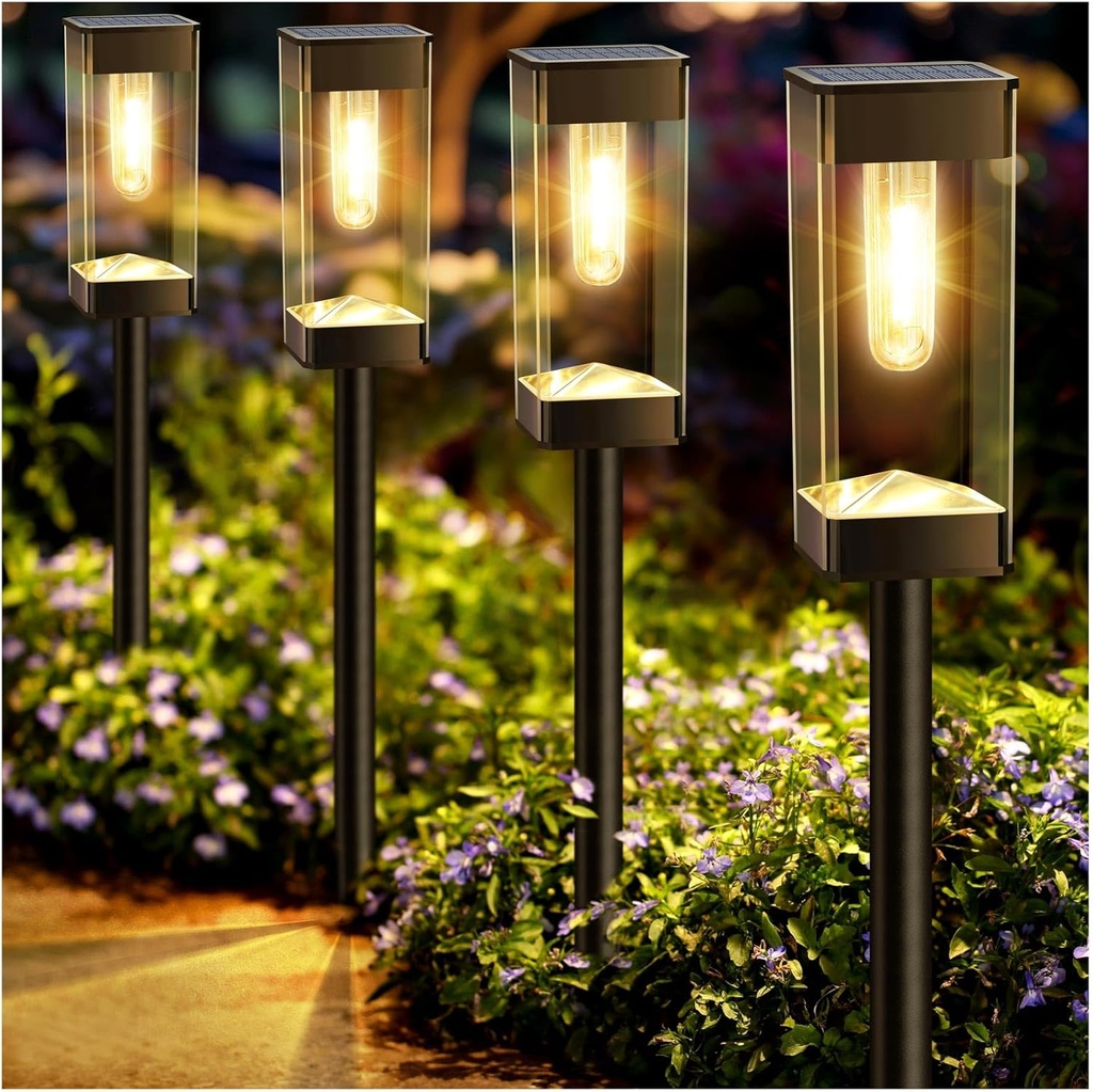 Bright Solar Pathway Lights Outdoor 8 Pack Solar Lights Outdoor LED Waterproof with 3000K Tungsten Filament Bulb Landscape Lighting for Yard, Driveway, Garden, Walkway, Lawn, Path