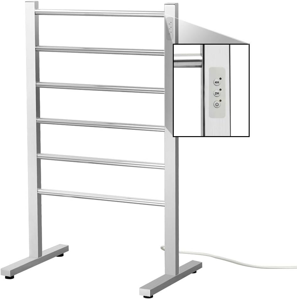 Electric Towel Warmer Rack Built-in Timer Freestanding Heated Towel Bar ETW78-1 (Brushed with Built-in Timer)