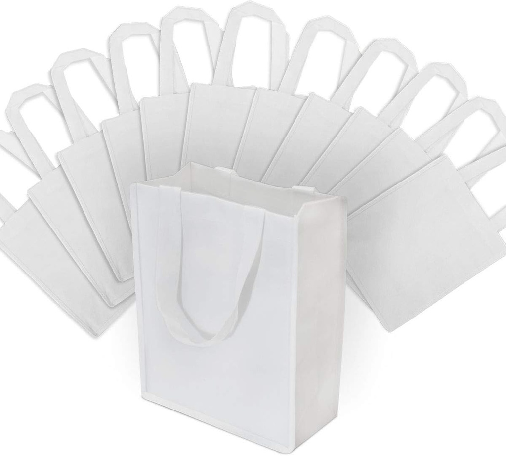 ZENPAC Fabric White Tote Bags, Reusable Shopping Bags with Handles White Gift Bags for Small Business, Weddings, Grocery, Merchandise, Take-Out, Retail Use, Bulk, 8x4x10, 12 Pack