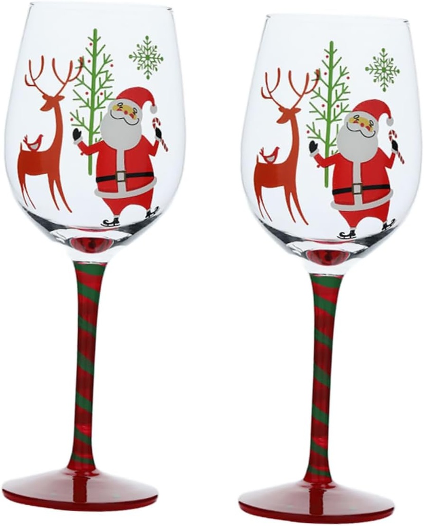 2pcs Christmas Santa Claus Wine Glasses Crystal Stemmed Goblets for Festive Parties Holiday Celebrations and Gifting for Wine and Beverages