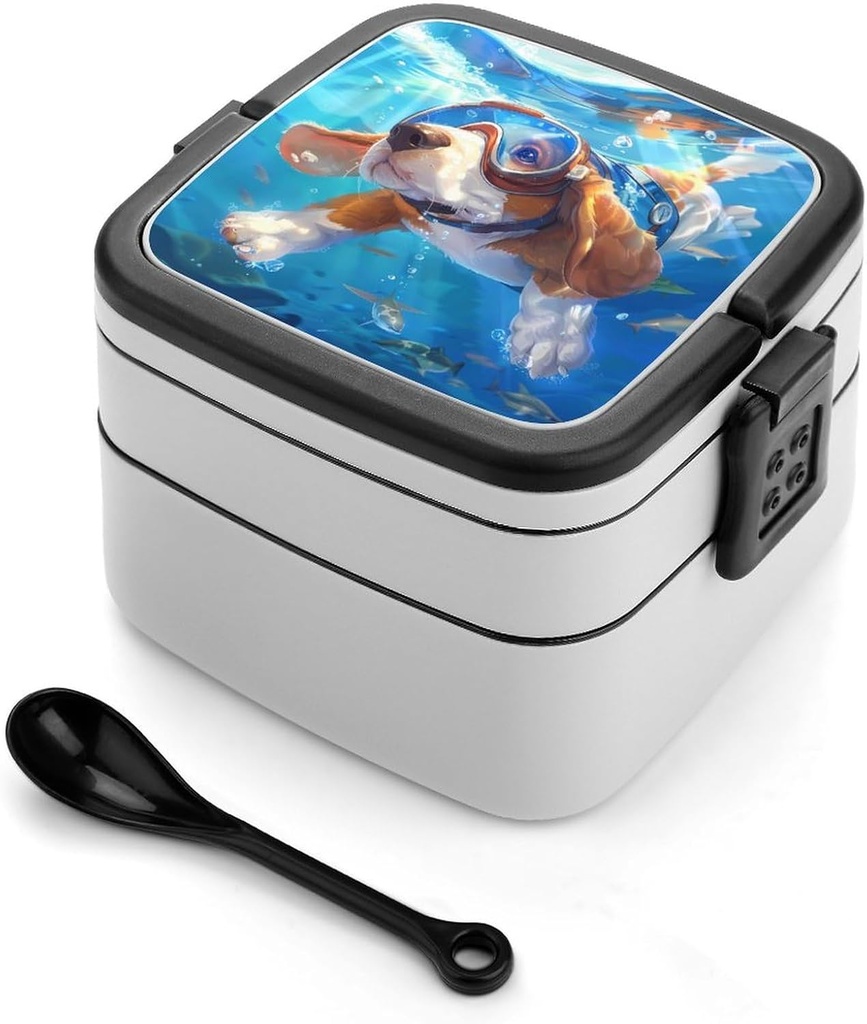 Basset Hound with Long Flying Ears Bento Box with 2 Compartments Adult Lunch Box Lunch Container for Meal Prep Work And Outdoors