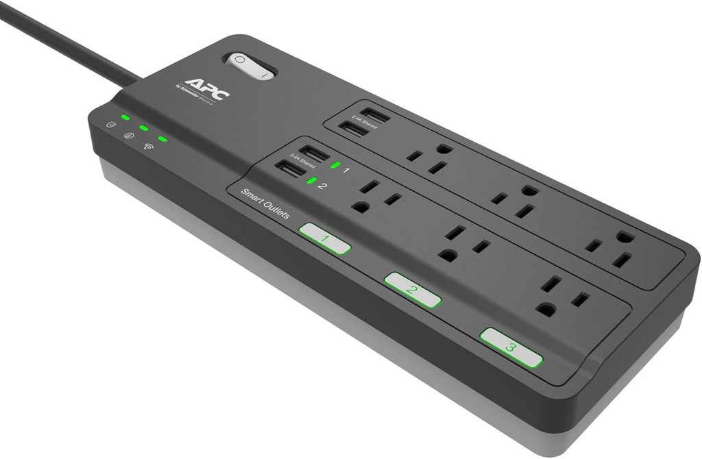 APC Smart Plug Wi-Fi Power Strip with USB Ports, PH6U4X32, 3 Smart Plugs that Work with Alexa, 6 Outlets Total, 2160 Joule Surge Protector Black