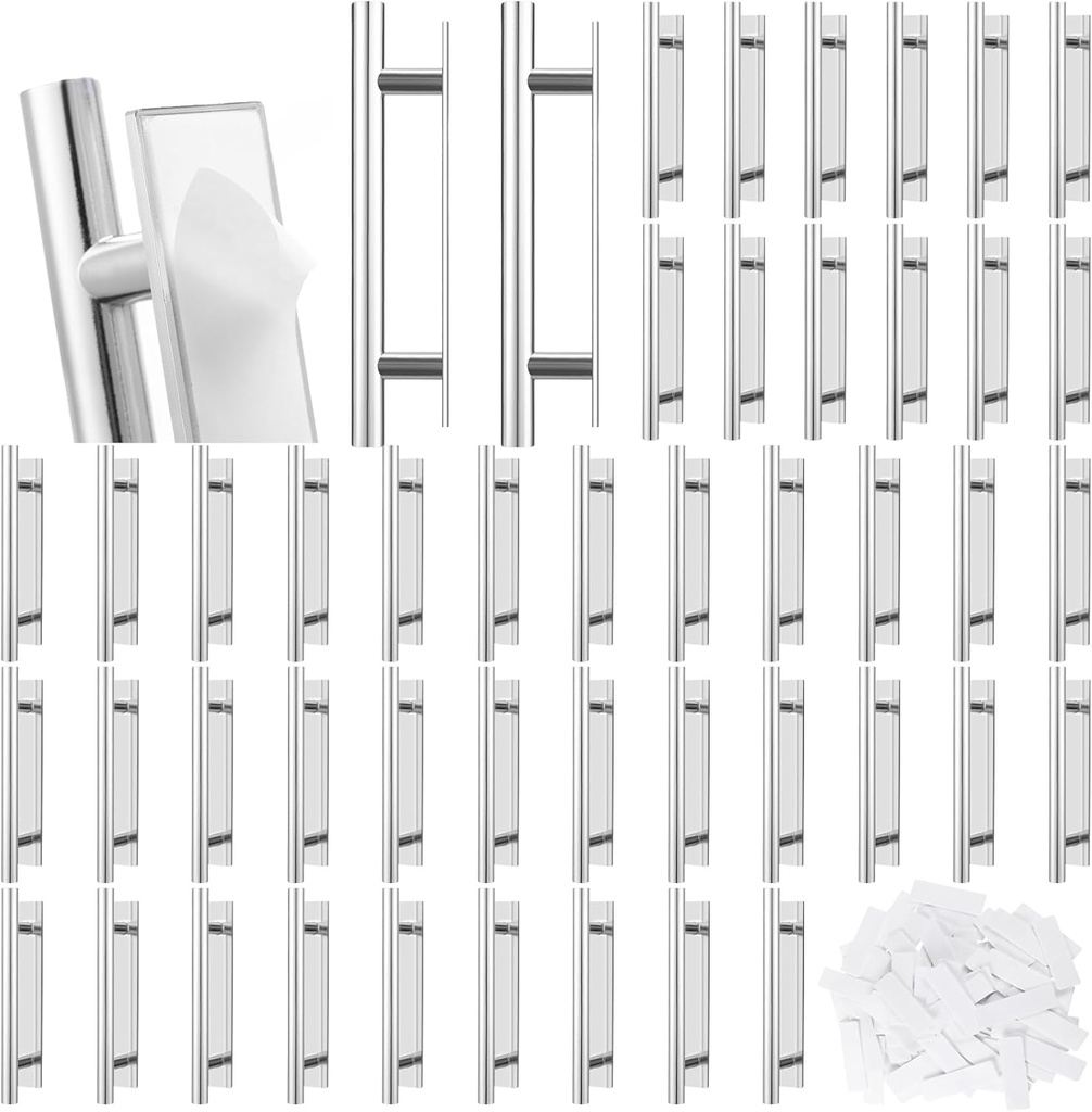 Barydat 50 Pack Stick on Drawer Pulls ABS Plastic Self Adhesive Door Cabinet Handles Peel and Stick Cabinet Handles Push Pull Helper for Kitchen Sliding Door Furniture(Silver)