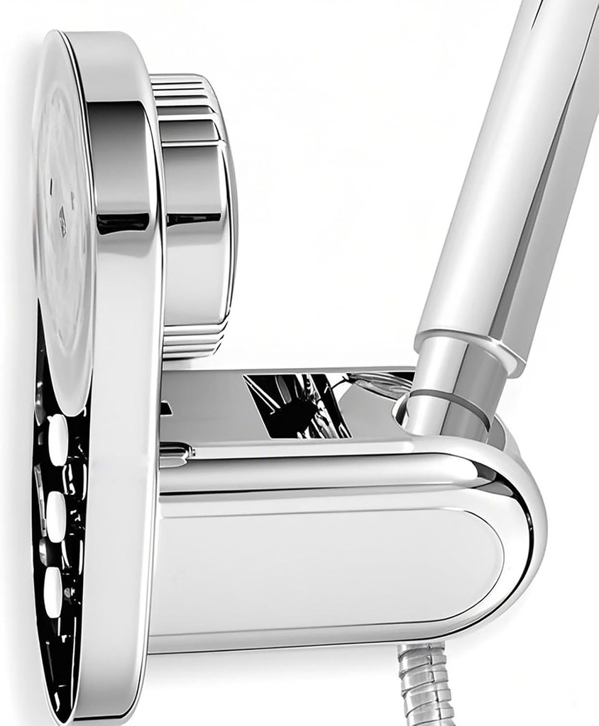 Handheld Shower Head Holder - 5 Positions Adjustable + 90° downwards - Adhesive Wall Mount - Fits Large showerhead - Wider Slot For Universal Fits - Polished Chrome