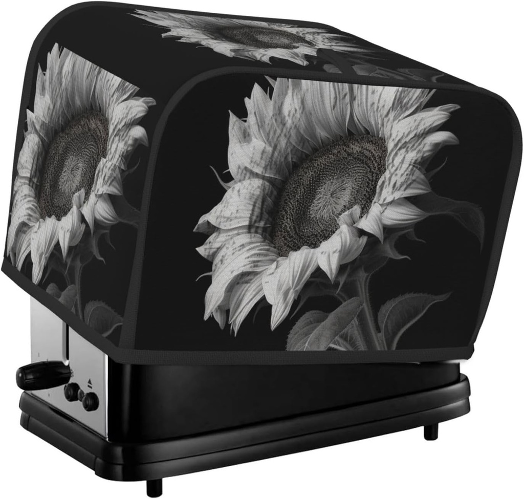 Sunflower Black Grey Toaster Cover 2 Slice, Two Slice Bread Machine Covers Quilted Toaster Dust Cover Bread Maker Cover Universal Size Kitchen Small Appliance Cover With Top Handle