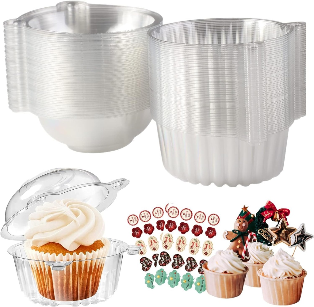 GOTOTOP 400Pcs Clear Cupcake Box Cute Cat Single Muffin Pod Dome Holder Dome Cake Box Cupcake Container