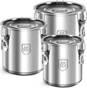 Suclain 3 Pack 12L/21L/33L Stainless Steel Airtight Canister with Locking Clamp Metal Sealed Food Storage Containers for Flour Rice Cereal Grain Coffee Bean and Pet Food