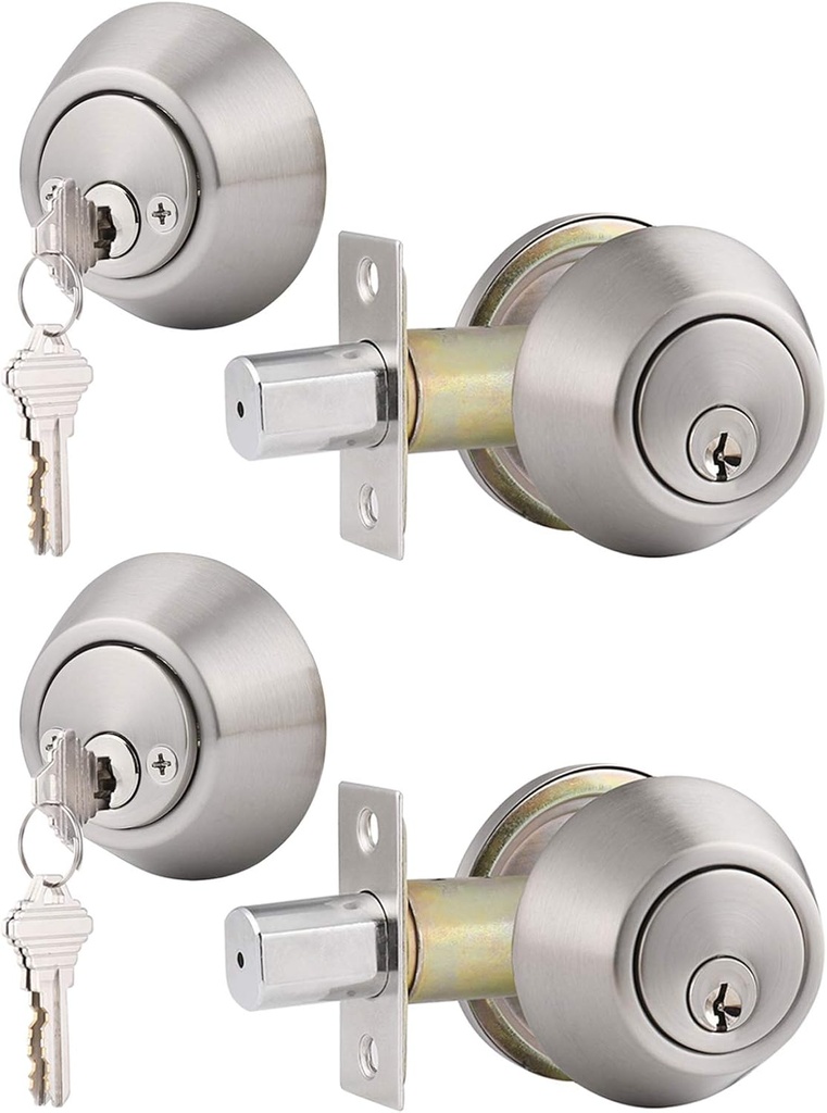 Gobrico Keyed Alike Double Cylinder Deadbolts Door Locks Satin Nickel Keyd Both Sides Door Locksets for Exterior Interior Door 2 Pack