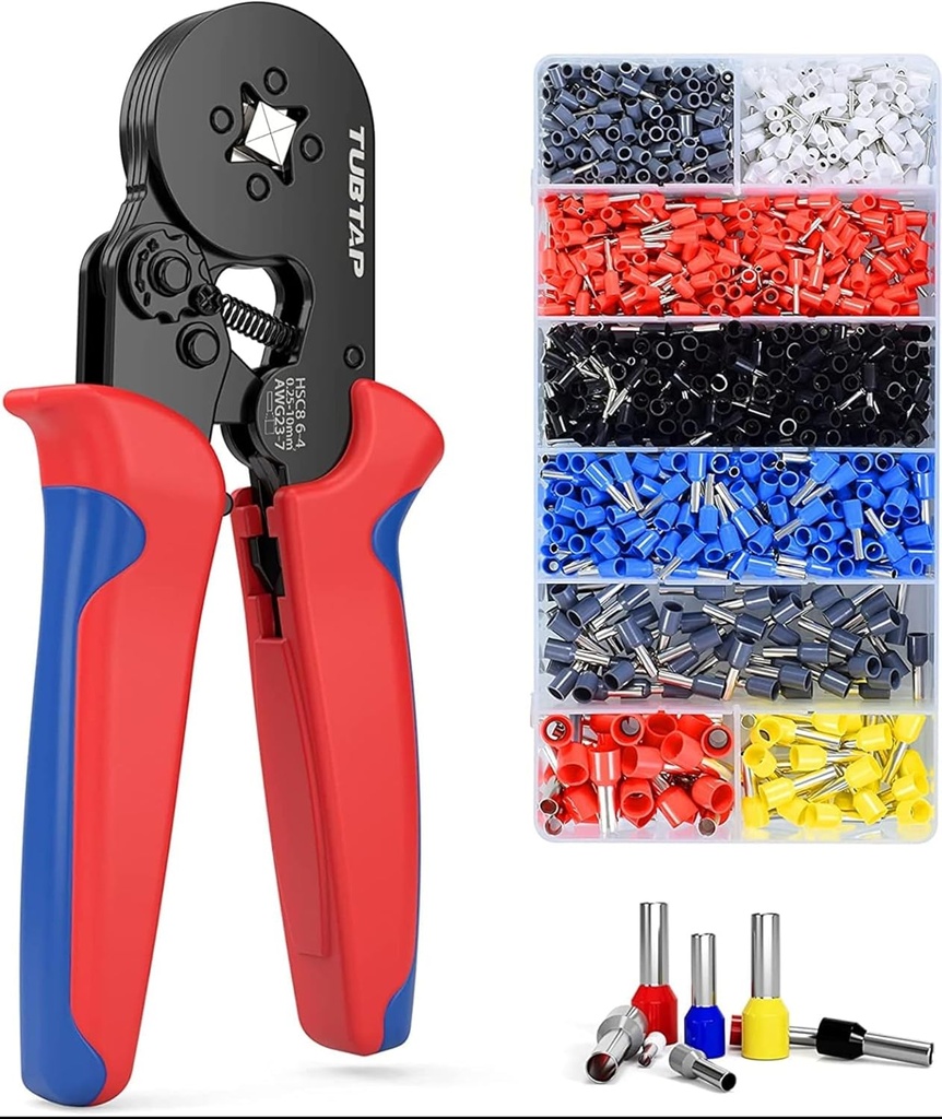 TUBTAP Wire Ferrules Crimping Tool Kit AWG 23-7 Self-Adjusting Ratchet Crimper Plier Set with 1200PCS Wire End Ferrules Terminals Crimping Tool Set 0.25-10 mm²