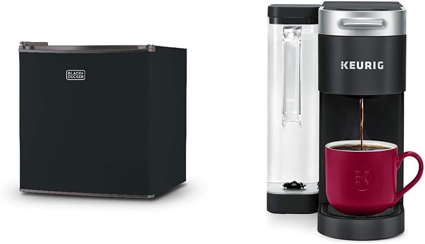 BLACK+DECKER BCRK17B Compact Refrigerator Energy Star Single Door Mini Fridge with Freezer, 1.7 Cubic Feet, Black & Keurig® K-Supreme Single Serve K-Cup Pod Coffee Maker, MultiStream Technology, Black