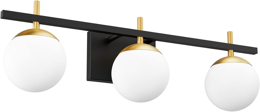 Ralbay Mid Century Modern Bathroom Vanity Lights Black and Gold Milky Glass Modern Bathroom Vanity Lights Over Mirror, Black/Golden 3-Light (Exclude Bulb)