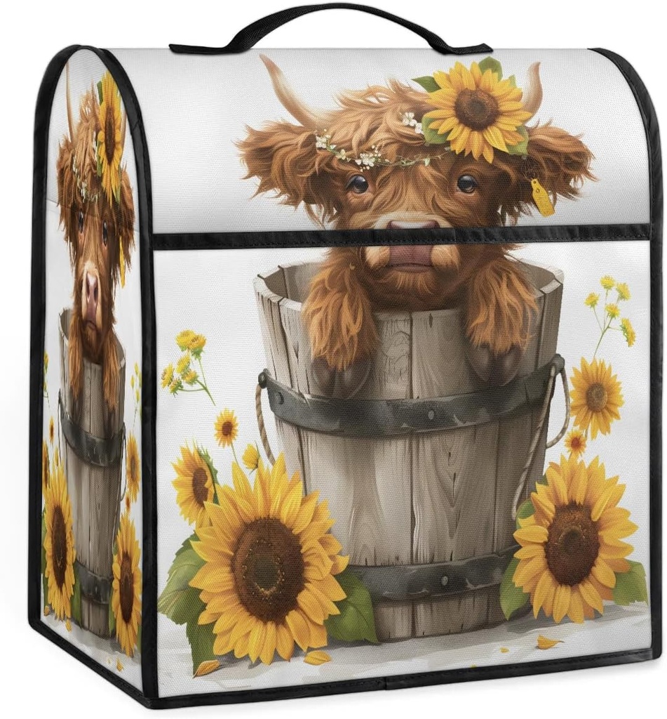 6-8 Quart Kitchen Aid Cover Animal Highland Cow Flower Stand Mixer Cover Dust Cover Of Mixer Washable Kitchen Appliance Covers Food Processor Cover with Top Handle Kitchen Aid Mixer Cover Compatible