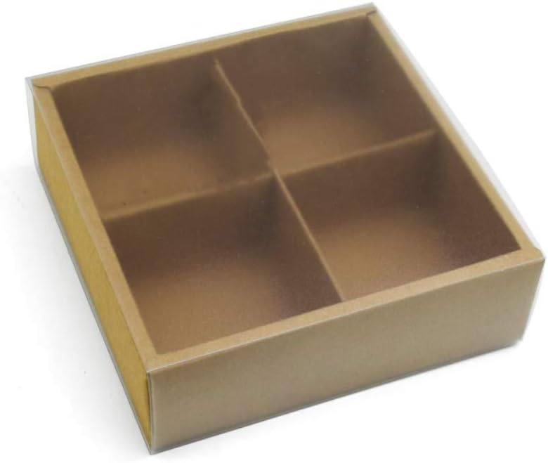 4 Cavity Craft Paper Moon Cake Box With Clear Lid And Dividers Bakery Gift Packaging 10 Counts (4 Cavity)