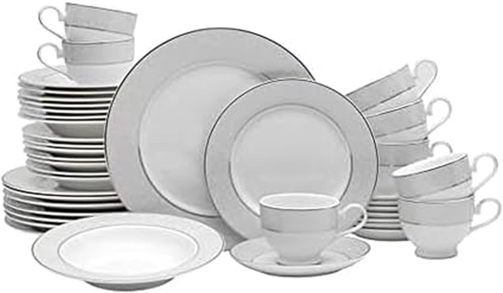 Mikasa Parchment 40-Piece Dinnerware Set, Service for 8, Durable Porcelain Plates, Bowls, and Mugs with Contemporary Design, Dishwasher Safe