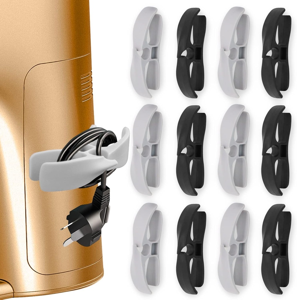 Cord Organizer for Kitchen Appliances - Upgraded Adhesive Cord Winder Wrapper Holder Cable Organizer for Small Appliances, Coffee Makers, Mixer, Pressure Cookers and Air Fryers (Black+Grey, 12 Pack)