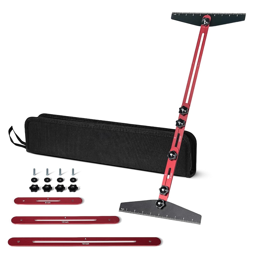 Stair Tread Template Tool - Solid Stair Tread Gauge, Shelf Layout Tool & Stair Jig Tool, Stair Tread Measuring Tool,Stair Scribe Tool Compatible with Many Types of Layout Projects (Red-Gray)