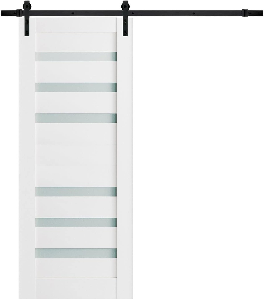 SARTODOORS Quadro 4266 | Interior Single Sliding barn Door with Frosted Glass, MDF, 28x80, White, Modern Style | Hardware Included