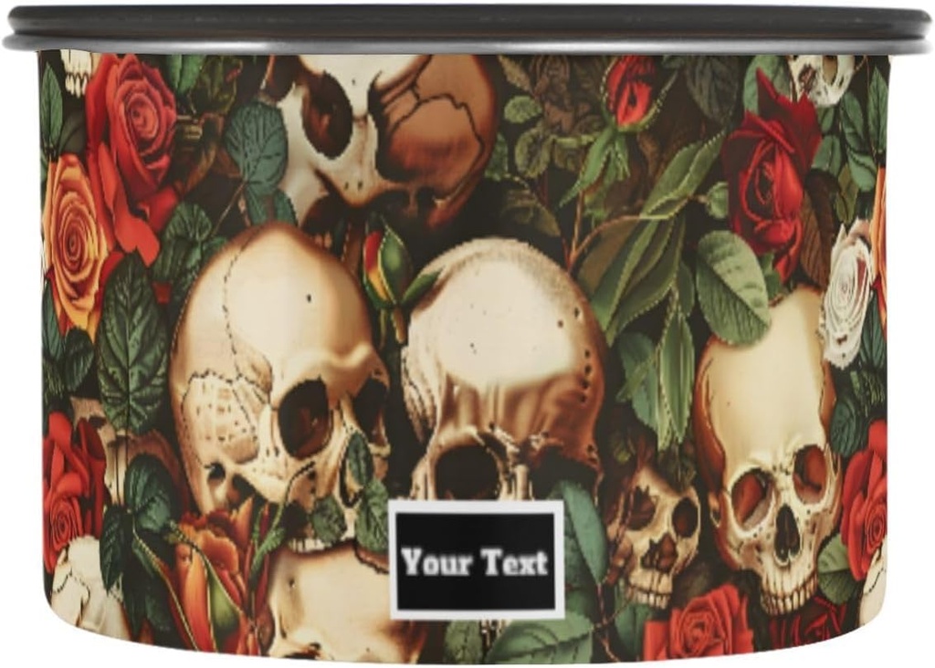 ALAZA Skull Red Rose Flowers Airtight Coffee Bean Canister Customed 17oz Food Storage Containers with Lids For Gournd, Tea, Sugar, Flour, Rice, Cereal, Candy Cookie Jar
