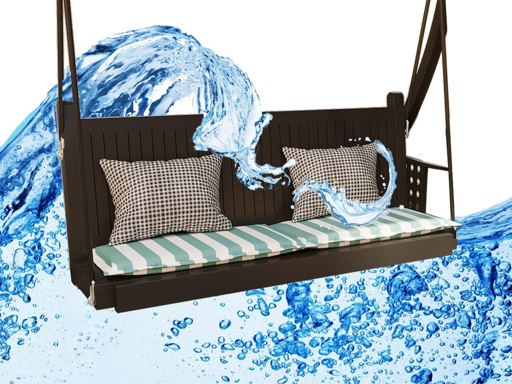 Bench Cushion, Water-Resistant, Non Slip & FadeShield Patio Furniture Cushions for Indoor/Outdoor Settee, Swing, and Window Seats, Bench Seat Pads 42"x18"x3", Flanged Edge, Aqua Stripe