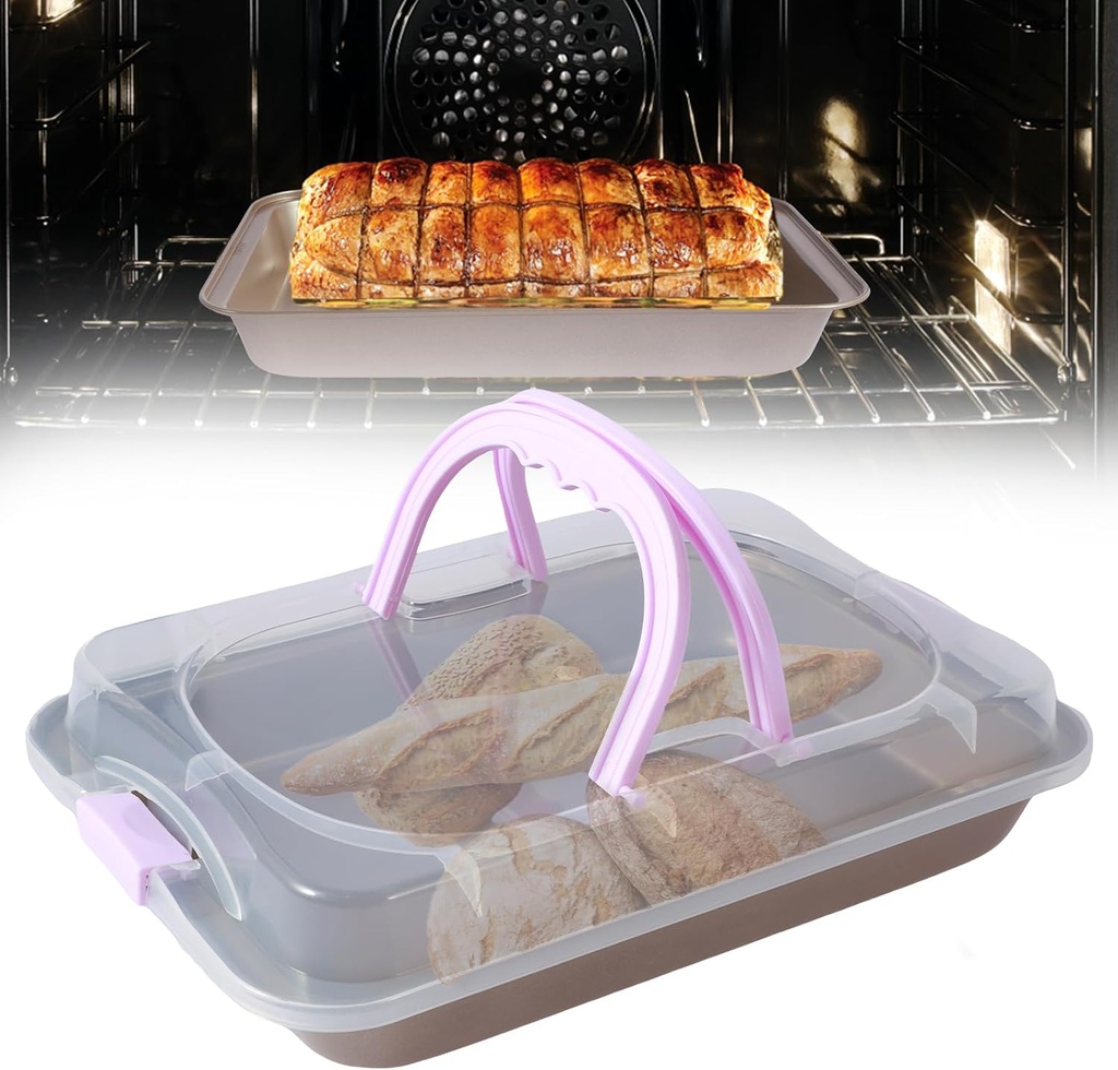 Elegant and Functional Rectangular Cake Pan with Wide Handle, 10x14 Inch, Nonstick, Oven & Freezer Safe