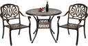 Grepatio 3 Piece All Weather Cast Aluminum Dining Set - 2 Elizabeth Chairs and 35.4" Bistro Table with Umbrella Hole -Outdoor Furniture Dining Set for Patio