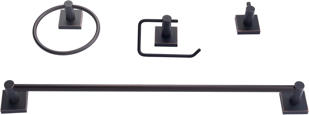 SENTO VINTO Bathroom Accessories Set, Heavy Duty Metal Bath Hardware Set Wall Mounted, Includes Robe Hook, Standard Toilet Paper Holder, Towel Ring, 24” Towel Bar (4-Piece, Oil Rubbed Bronze)