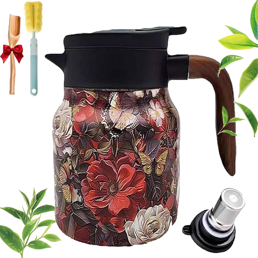 Built-in Infuser, Illuminate Teapot, Stainless Steel Thermal Carafe With Lid, For Hot Drinks (800ml-Wooden Handle)