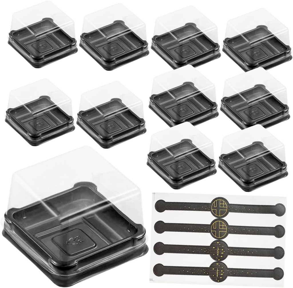 50Sets Mousse Boxes with Stickers Transparent Party Cake Boxes for Cupcakes Desserts and Treats for Showers Weddings and Birthdays