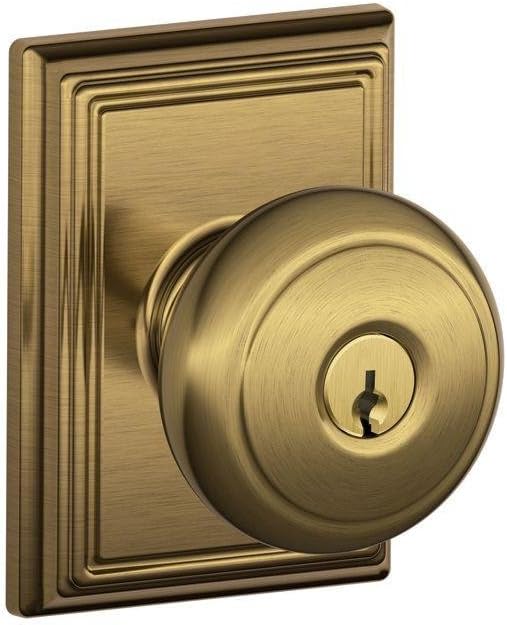 SCHLAGE F51A AND 609 ADD Andover Knob with Addison Trim Keyed Entry Lock, Antique Brass