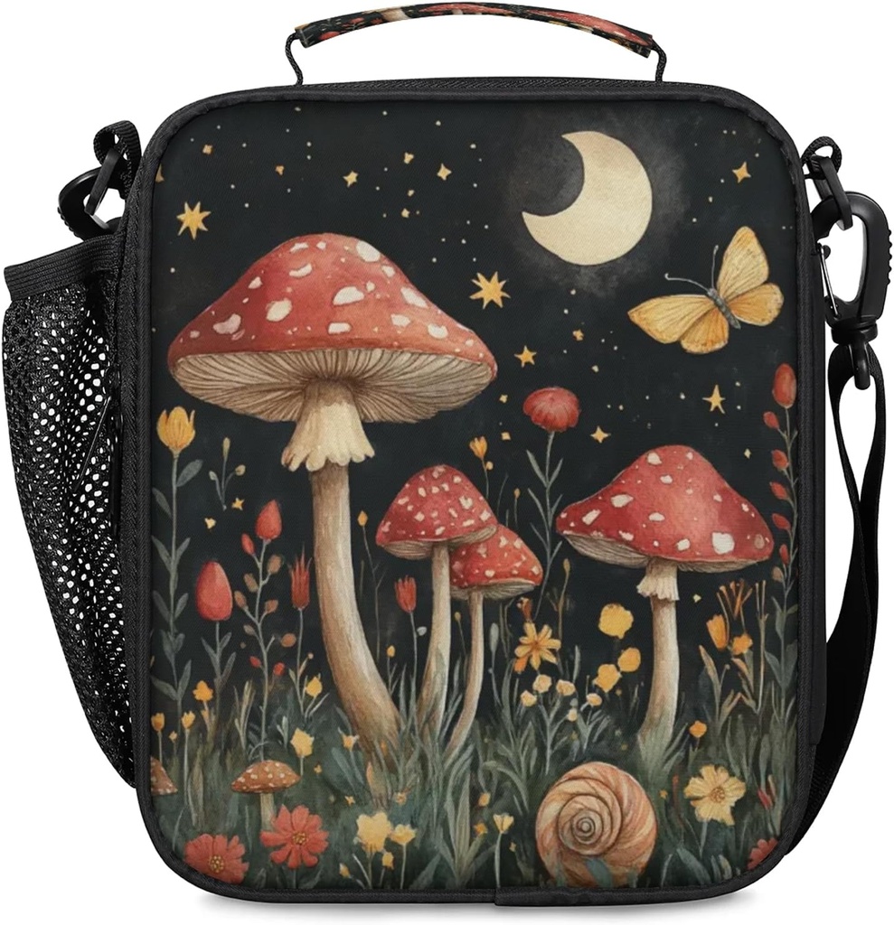 Lunch Box for Boys Girls - Reusable Insulated Lunch Bags for Kids - Mushroom Moon Large Capacity Cooler Back to School Lunch Thermal Meal Tote Kit