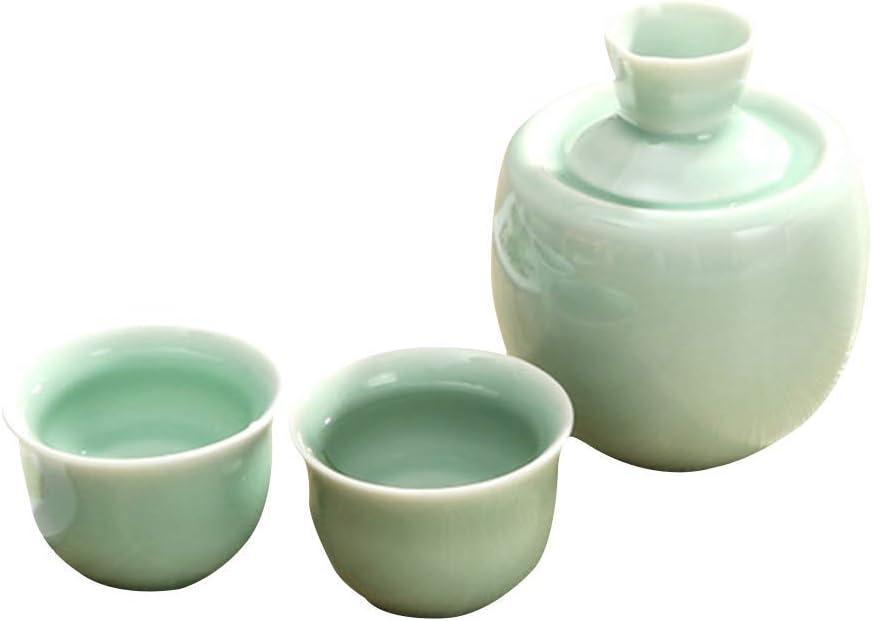 Sake Set Japanese Sake Cup Set 3 Piece Handmade Ceramic Wine Cup Pottery Sake Bottle and 2 Cups Ideal for Japanese Sake Glaze