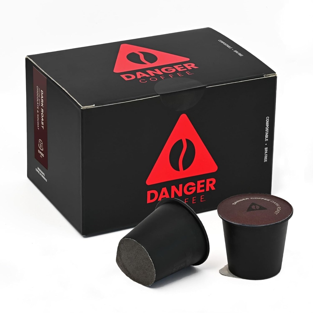 Danger Coffee by Dave Asprey, Remineralized, Mold Free & Lab Tested Compostable Pods | Dark Roast 12 Pods
