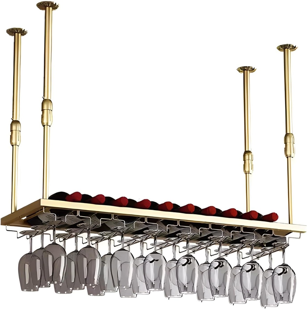 Wine Glass Rack Ceiling, Hanging Wine Stemware Holder Wine Champagne Goblets Holder Adjustable Height, Wine Glass - Wine Bottle Display Rack For Wine Cellar Bar