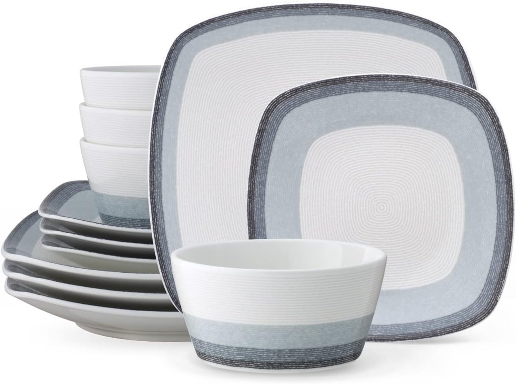 Noritake Colorscapes Layers Ash 12-Piece Square Dinnerware Set, Service for 4