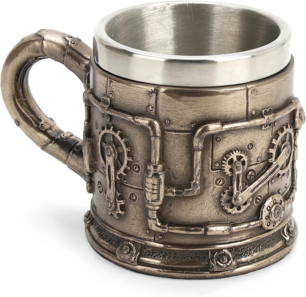 Veronese Design 2 oz Steampunk Gear Mini Mug Shot Glass With Removable Stainless Steel Insert