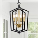 4-Light Dining Room Light Fixture Over Table Black Farmhouse Chandelier Metal Modern Pendant Light for Kitchen Island Dining Room Living Room Foyer Entryway-Brushed Brass