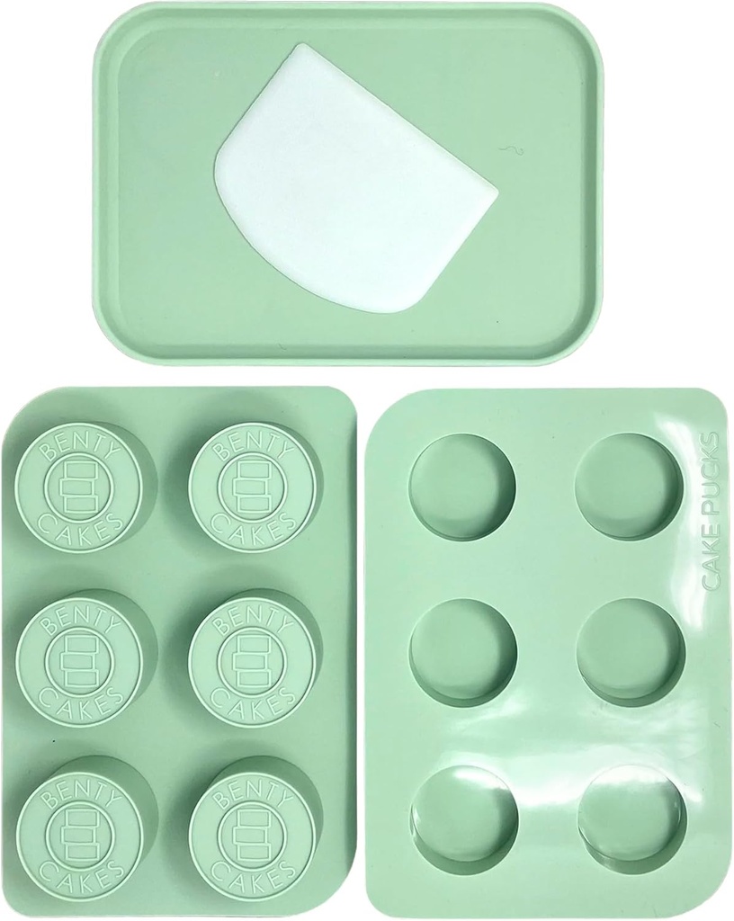 Benty Cakes – The Original CakePuck Mold Set – Better than a Cake Pop! Make Chocolate Covered Desserts – BPA Free Silicone – Includes 1 Mold Set, 1 Plastic Tray and 1 Scraper – Green