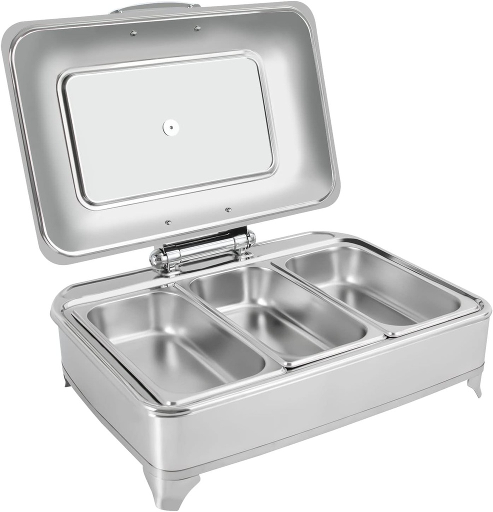 Buffet Server Food Warmer Electric, Adjustable Heat, for Parties Holidays Entertaining, 9L Chafing Dish Buffet Set, Stainless Steel & Glass